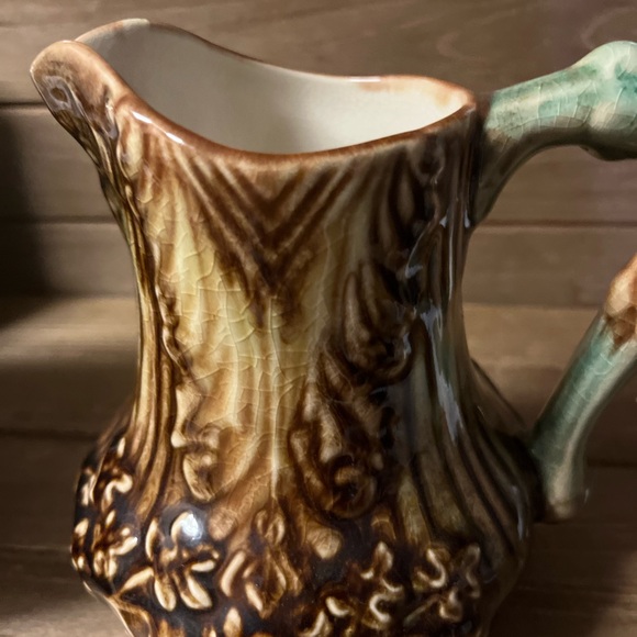 Harvest Goods vintage ceramic green and brown 5 inch pitcher - Picture 3 of 10